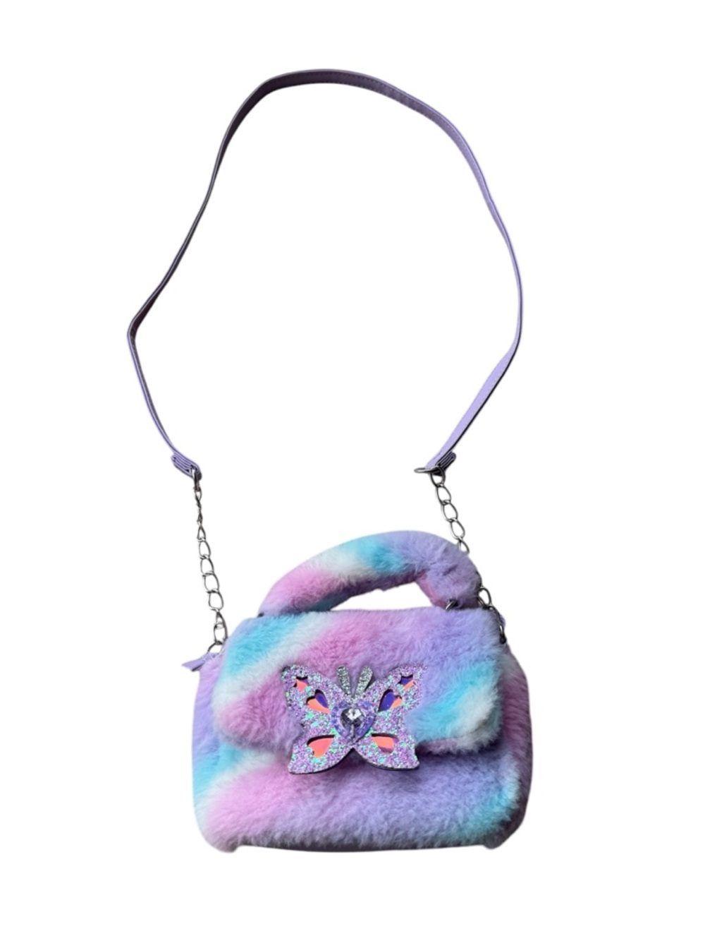 Plush rainbow Pastel Butterfly Crossbody Bag for Kids